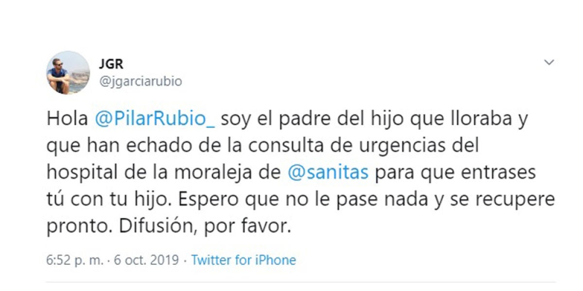 Jorge García denuncia en Twitter el trato de favor a Pilar Rubio en un hospital privado