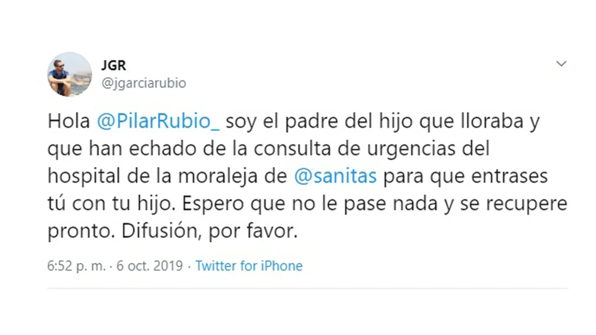 Jorge García denuncia en Twitter el trato de favor a Pilar Rubio en un hospital privado
