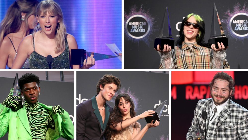 Taylor Swift, Billie Eilish, Lil Nas X, Shawn Mendes, Camila Cabello y Post Malone, premiados en los AMAs 2019
