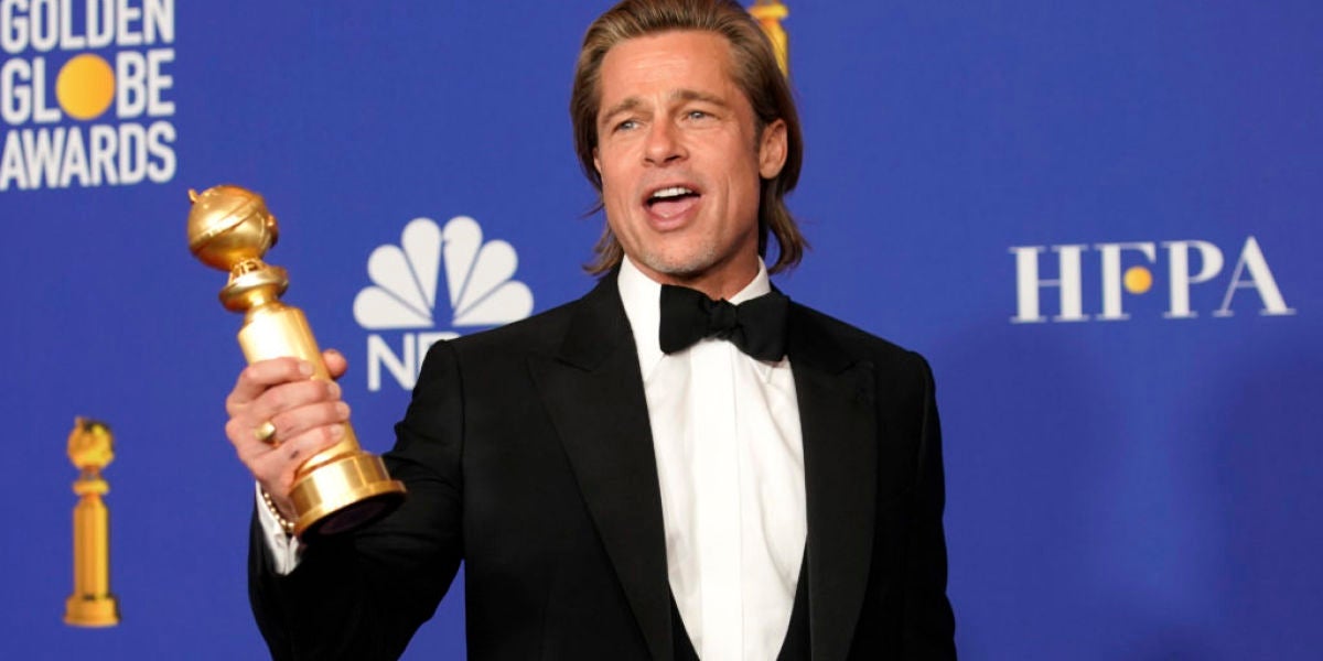 El actor Brad Pitt, tras ganar su Globo de Oro por 'Érase una vez en... Hollywood'