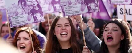 Estudiantes en la manifestación convocada por el Sindicato de Estudiantes en Madrid el pasado 8 de marzo con motivo de la huelga feminista