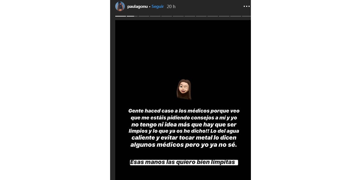 Paula Gonu rectifica en Instagram Stories