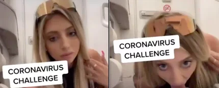 Una influencer lame la tapa del inodoro de un avión para el polémico 'coronavirus challenge' Una influencer lame la tapa del inodoro de un avión para el polémico 'coronavirus challenge'