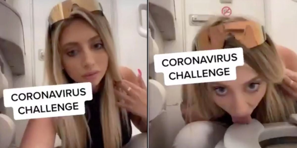 Una influencer lame la tapa del inodoro de un avión para el polémico 'coronavirus challenge'