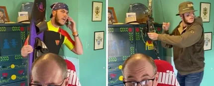 Su padre da clases online y él se pasea disfrazado Su padre da clases online y él se pasea disfrazado