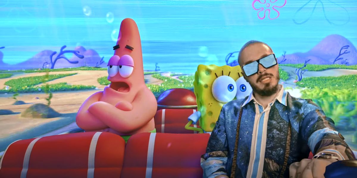 J Balvin, Patricio y Bob Esponja, en el vídeo de 'Agua'