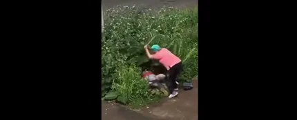 Una mujer golpea violentamente a una pareja que practica sexo en un arbusto Una mujer golpea violentamente a una pareja que practica sexo en un arbusto