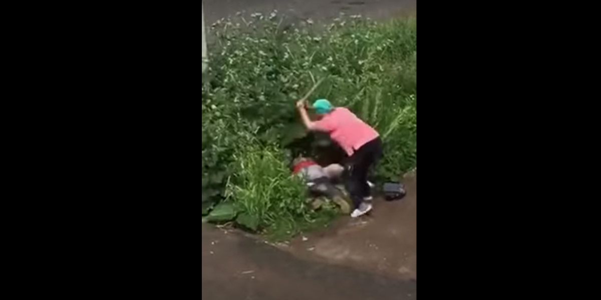 Una mujer golpea violentamente a una pareja que practica sexo en un arbusto