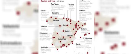 Mapa de rebrotes de coronavirus en España - A 20 de julio