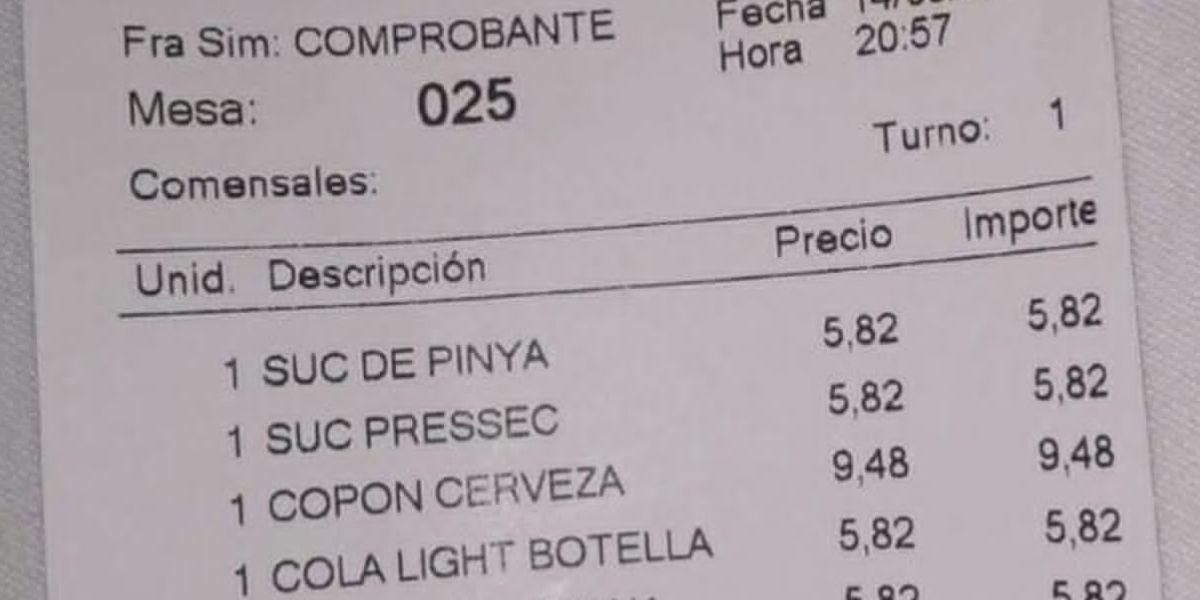 La cuenta de un bar de Barcelona que se vuelve viral un año después