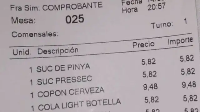 La cuenta de un bar de Barcelona que se vuelve viral un año después