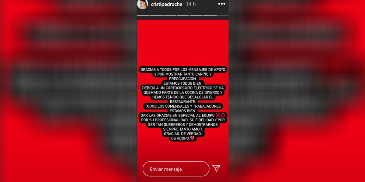 El mensaje de Cristina Pedroche tras el incendio en DiverXO