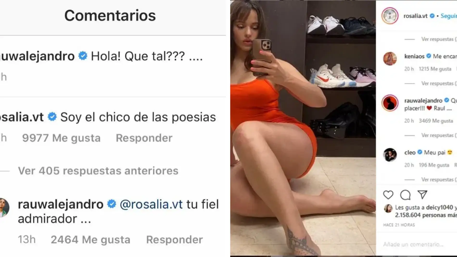 Pantallazos de los mensajes de Rosalía y Rauw Alejandro en Instagram title=