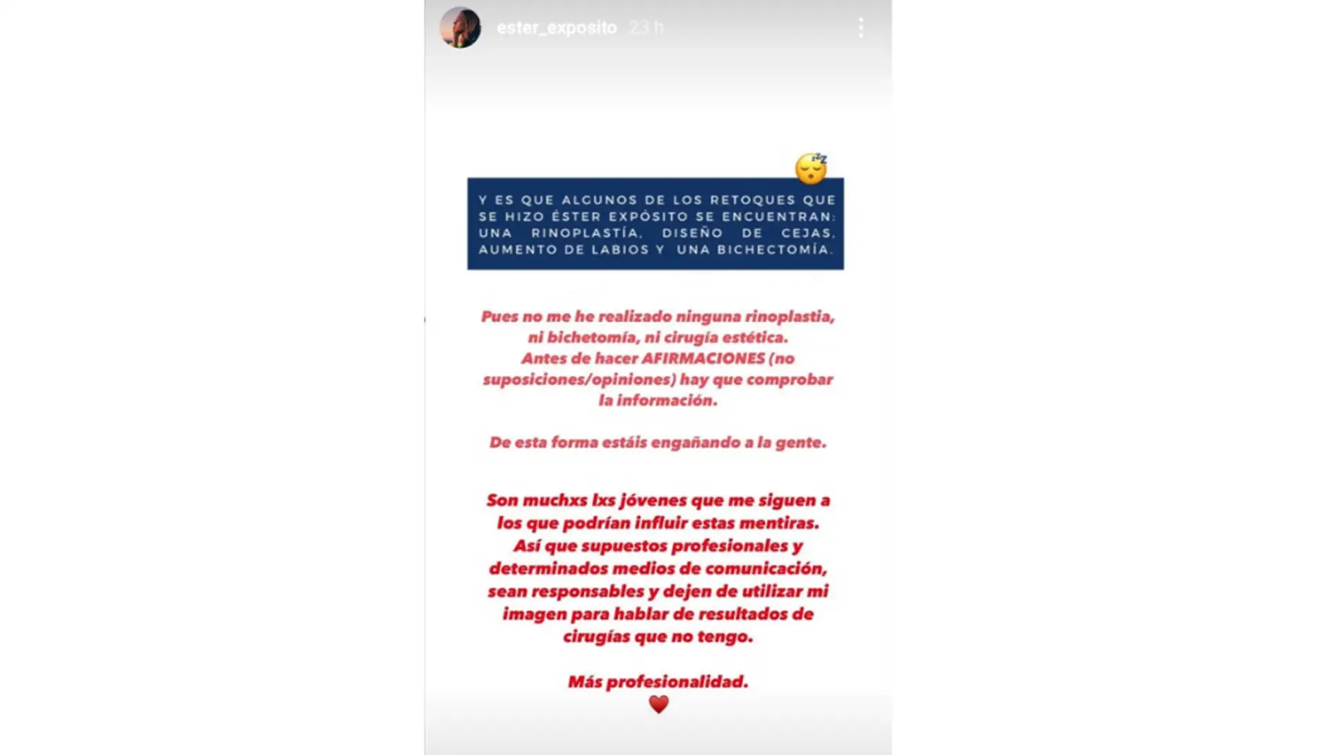 Ester Expósito estalla en Instagram