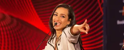 Chanel, en la rueda de prensa después del primer ensayo de Eurovisión 2022. Chanel, en la rueda de prensa después del primer ensayo de Eurovisión 2022.