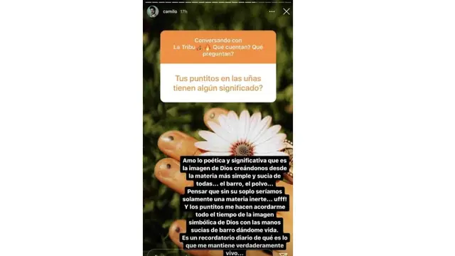 Camilo explica el significado de los puntos negros de sus uñas