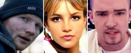 Ed Sheeran, Britney Spears y Justin Timberlake. Ed Sheeran, Britney Spears y Justin Timberlake.