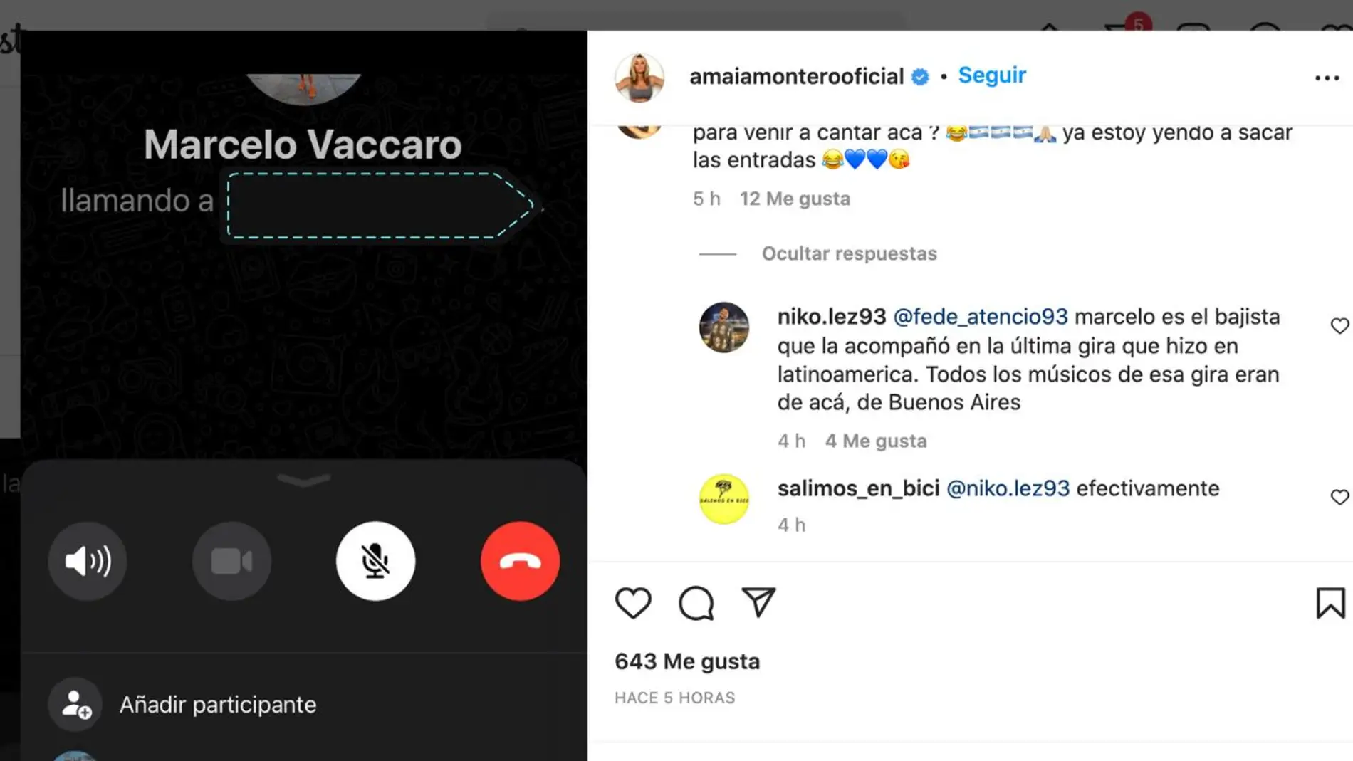 Amaia Montero filtra el número de Marcelo Vaccaro