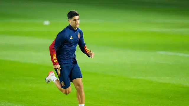 Marco Asensio, durante el entrenamiento de la Selección Española