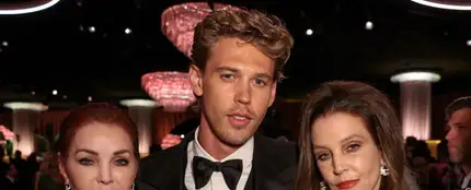 Priscilla Presley, Austin Butler y Lisa Marie Presley en los.Globos de Oro 2023. Priscilla Presley, Austin Butler y Lisa Marie Presley en los.Globos de Oro 2023.
