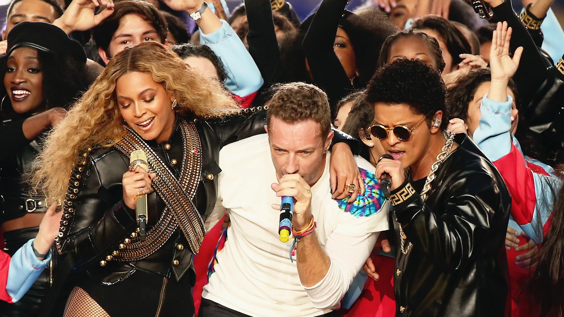 Beyoncé, Chris Martin y Bruno Mars en la Super Bowl 2016