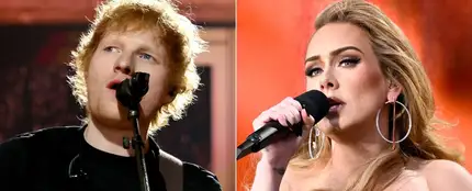 Los cantantes británicos Ed Sheeran y Adele. Los cantantes británicos Ed Sheeran y Adele.