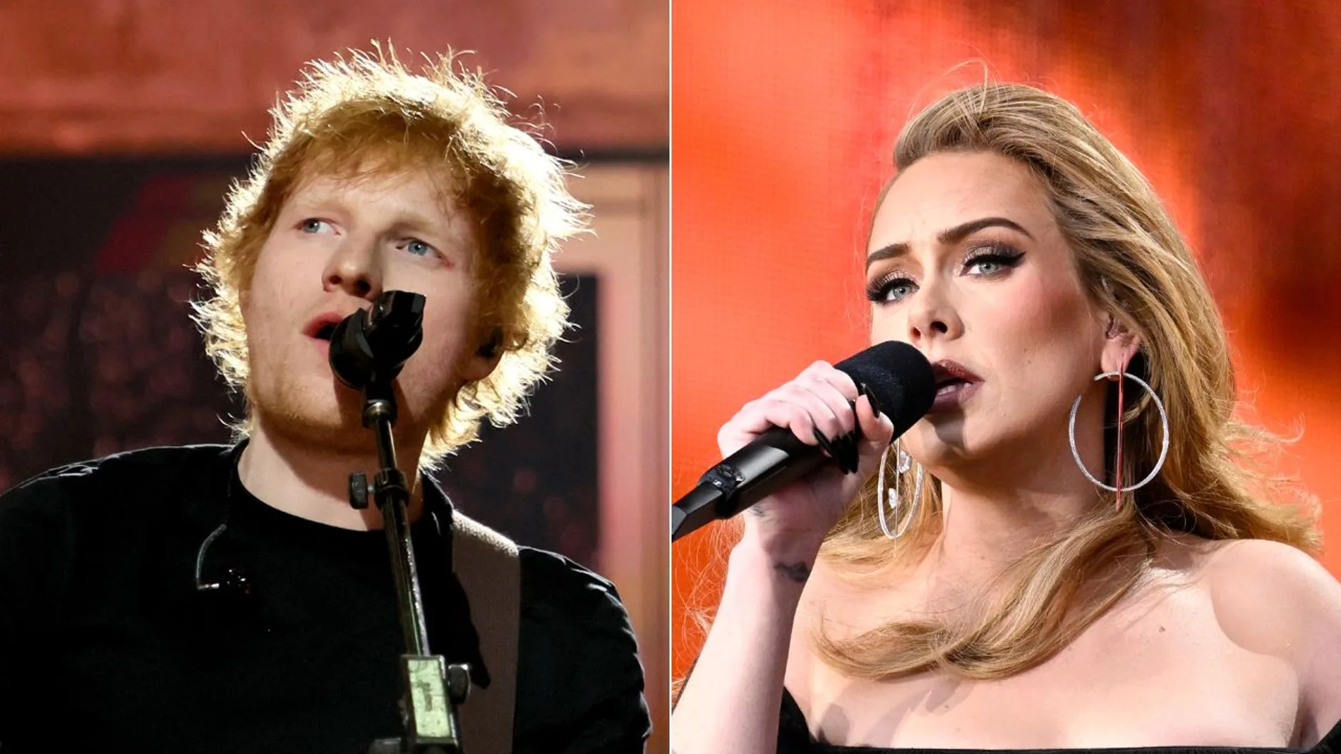 Los cantantes británicos Ed Sheeran y Adele.