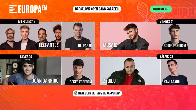 Europa FM pone la música al mejor tenis en el Barcelona Open Banc Sabadell: Zzoilo, Elefantes, Joan Garrido ¡y más!