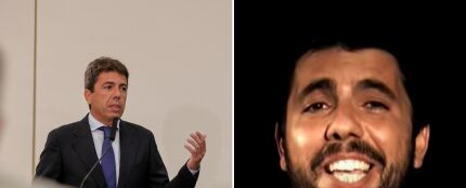 En la izquierda, Carlos Mazón, nuevo presidente de la Comunidad Valenciana después de conocer los resultados del 28M. A la derecha, el político en un videoclip de su grupo Marengo interpretando &#39;Y solo tú&#39;.