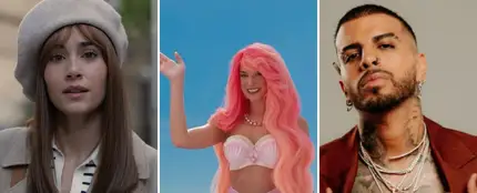 Aitana, en 'Tras la pared'; Dua Lipa, en 'Barbie'; y Rauw Alejandro, en 'Sky Rojo', Aitana, en 'Tras la pared'; Dua Lipa, en 'Barbie'; y Rauw Alejandro, en 'Sky Rojo',
