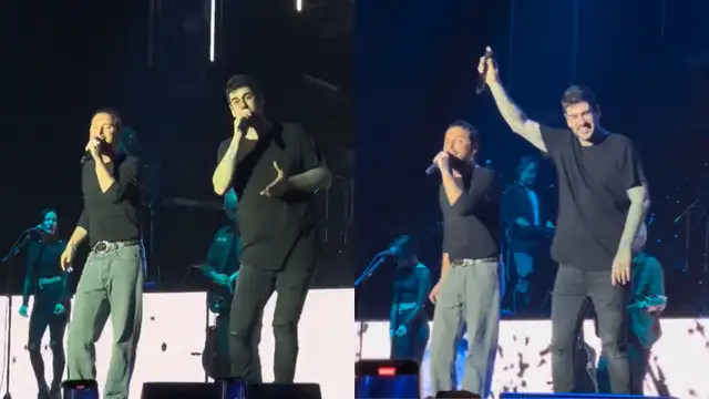 Manuel Carrasco acompaña a Melendi en su segunda noche en madrid para cantar 'Con la luna llena'