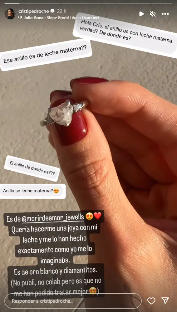 Cristina Pedroche muestra su anillo de leche en Instagram