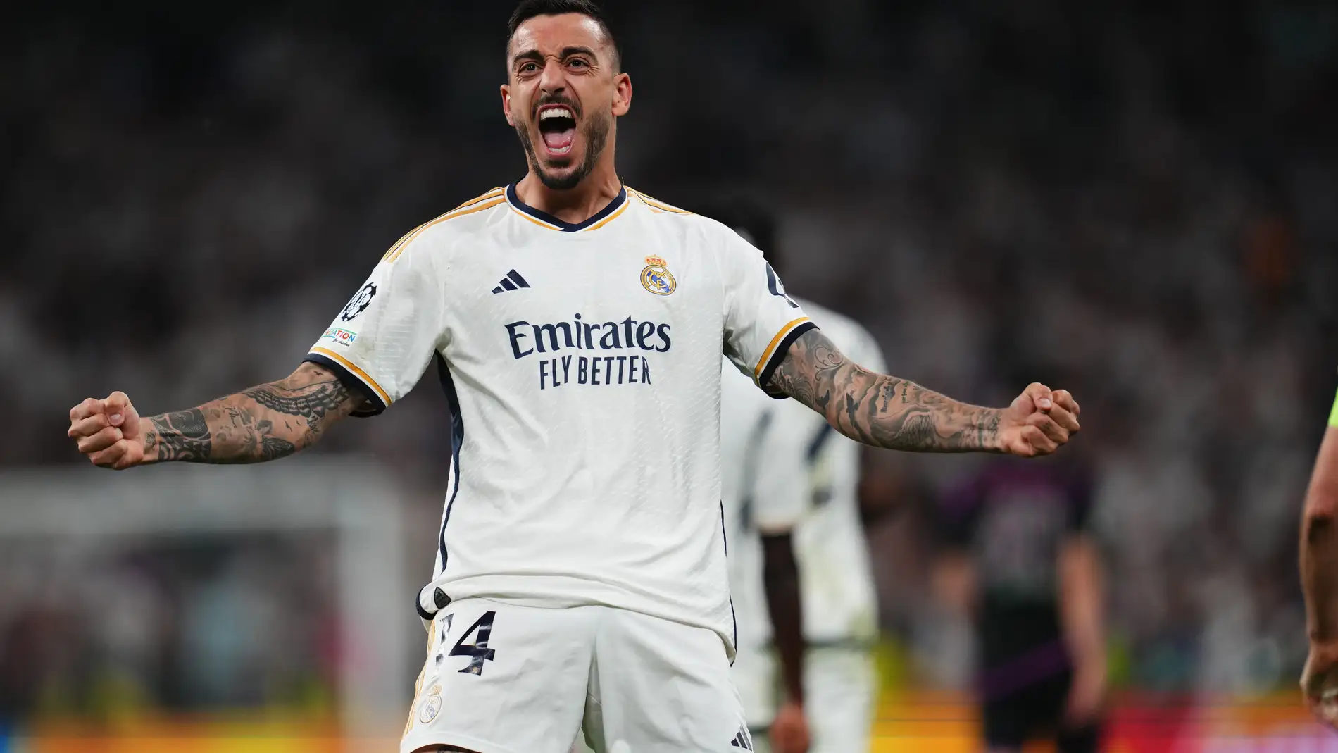 Joselu durante la semifinal de la Champions en el Santiago Bernabéu Joselu durante la semifinal de la Champions en el Santiago Bernabéu