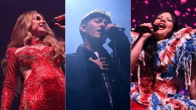 Melody (España), JJ (Austria) y Miriana Conte (Malta) en la London Eurovision Party 2025