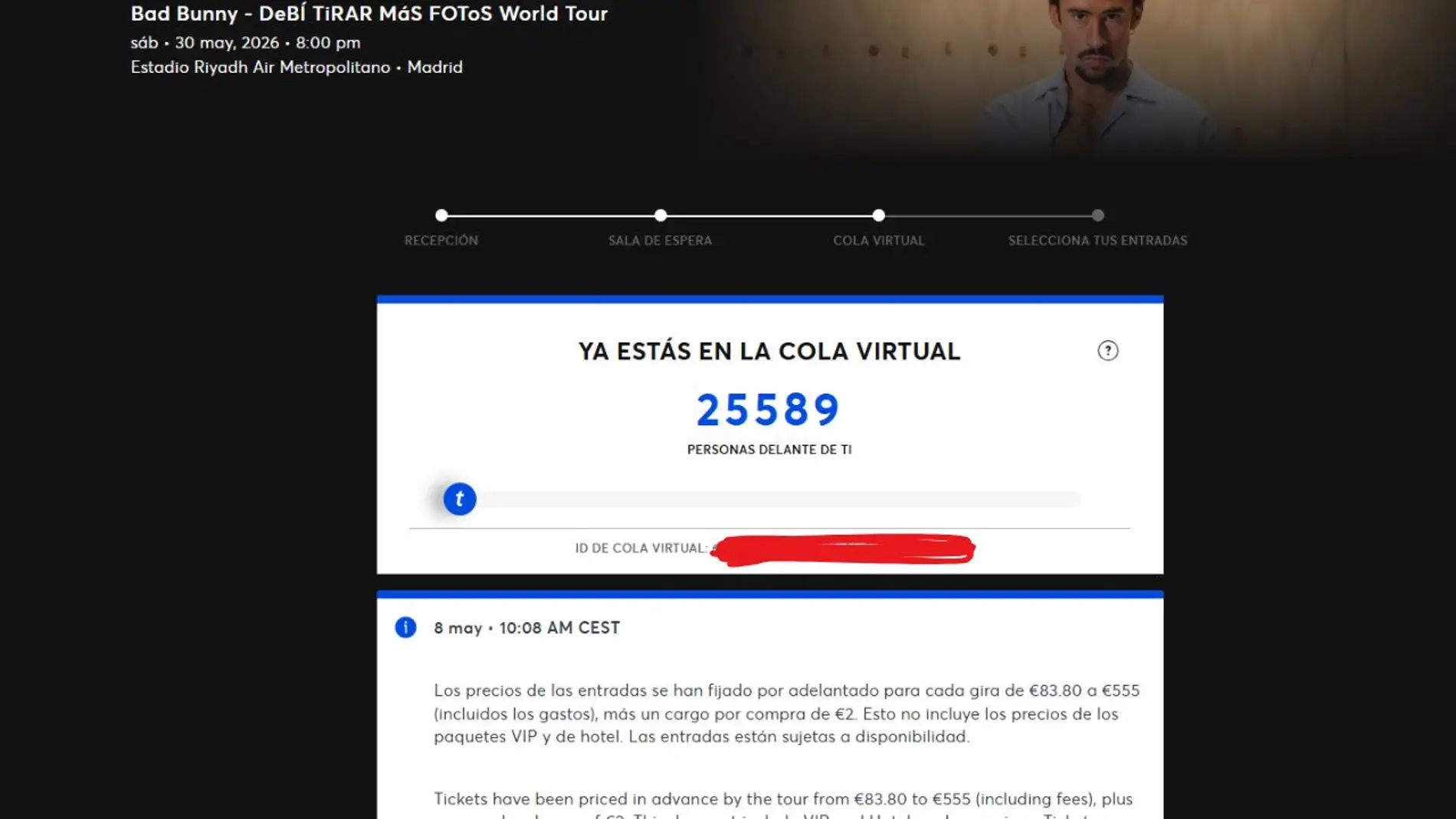 La cola virtual para el concierto de Bad Bunny en Madrid La cola virtual para el concierto de Bad Bunny en Madrid
