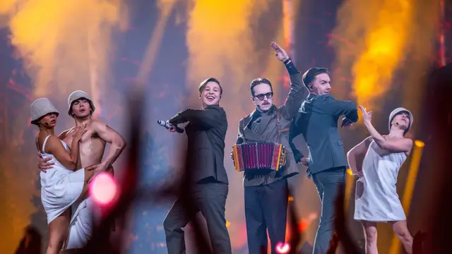 El grupo finlandés KAJ, representante de Suecia en Eurovisión.