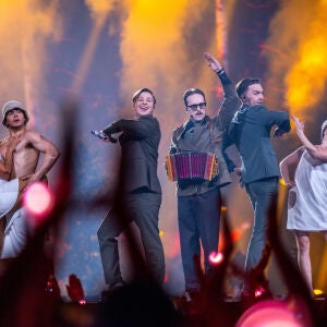 El grupo finlandés KAJ, representante de Suecia en Eurovisión.