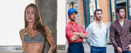 Los Jonas Brothers con Tini (montaje canva) Los Jonas Brothers con Tini (montaje canva)