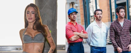 Los Jonas Brothers con Tini (montaje canva) Los Jonas Brothers con Tini (montaje canva)