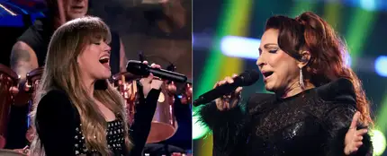 Kelly Clarkson y Gloria Estefan cantando en diferentes espectáculos. Kelly Clarkson y Gloria Estefan cantando en diferentes espectáculos.