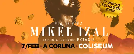 Mikel Izal anuncia concierto el sábado 7 de febrero de 2026 en A Coruña. Mikel Izal anuncia concierto el sábado 7 de febrero de 2026 en A Coruña.