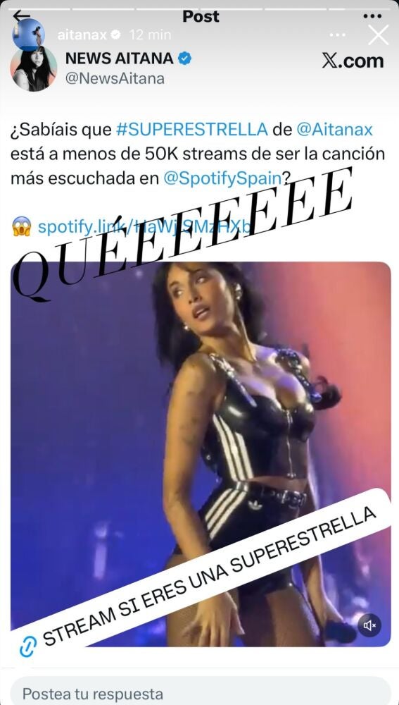 Aitana celebrando el éxito de 'Superestrella' a través de sus redes sociales
