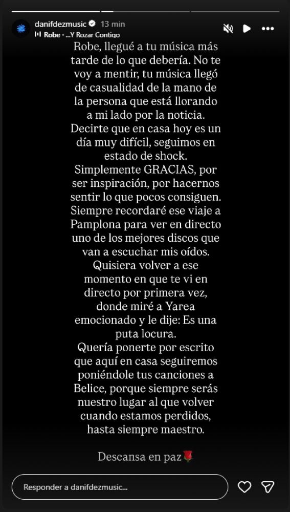 El mensaje de Dani Fernández a Robe Iniesta