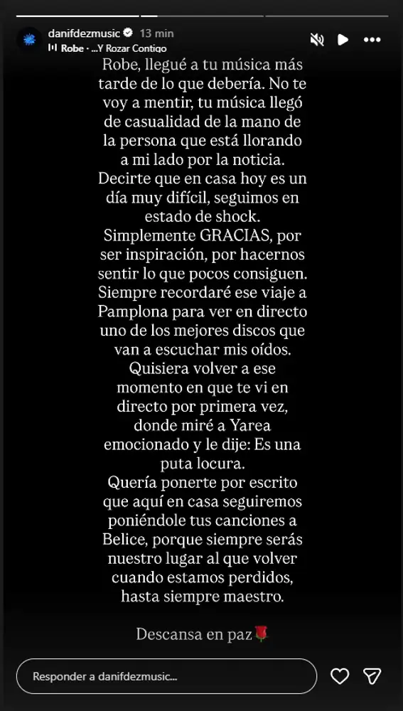 El mensaje de Dani Fernández a Robe Iniesta El mensaje de Dani Fernández a Robe Iniesta