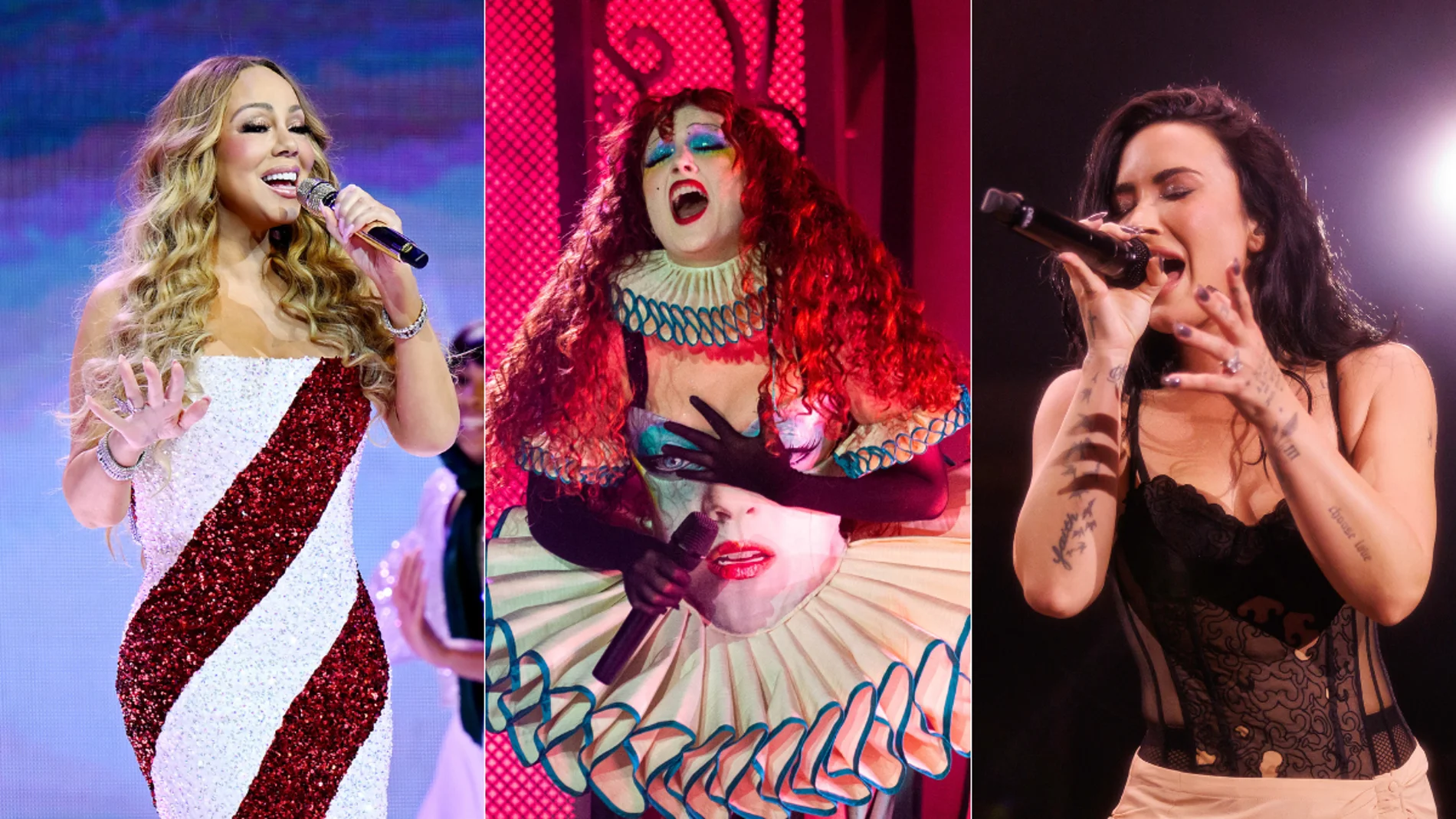 Mariah Carey, Chappell Roan y Demi Lovato durante actuaciones de este año Mariah Carey, Chappell Roan y Demi Lovato durante actuaciones de este año