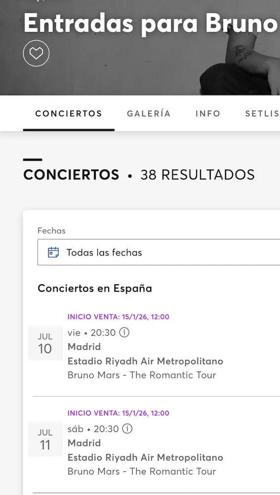 Ticketmaster registra un segundo concierto de Bruno Mars en Madrid Ticketmaster registra un segundo concierto de Bruno Mars en Madrid