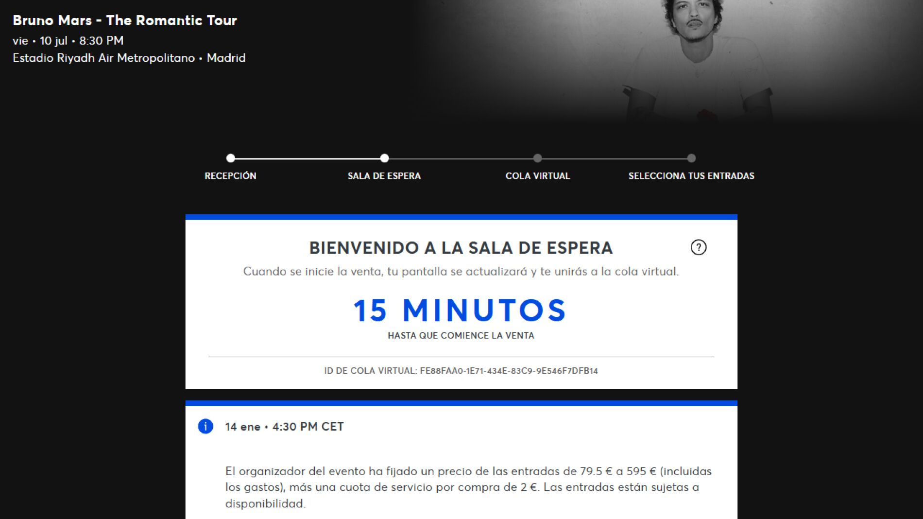 Los precios para ver a Bruno Mars en Madrid