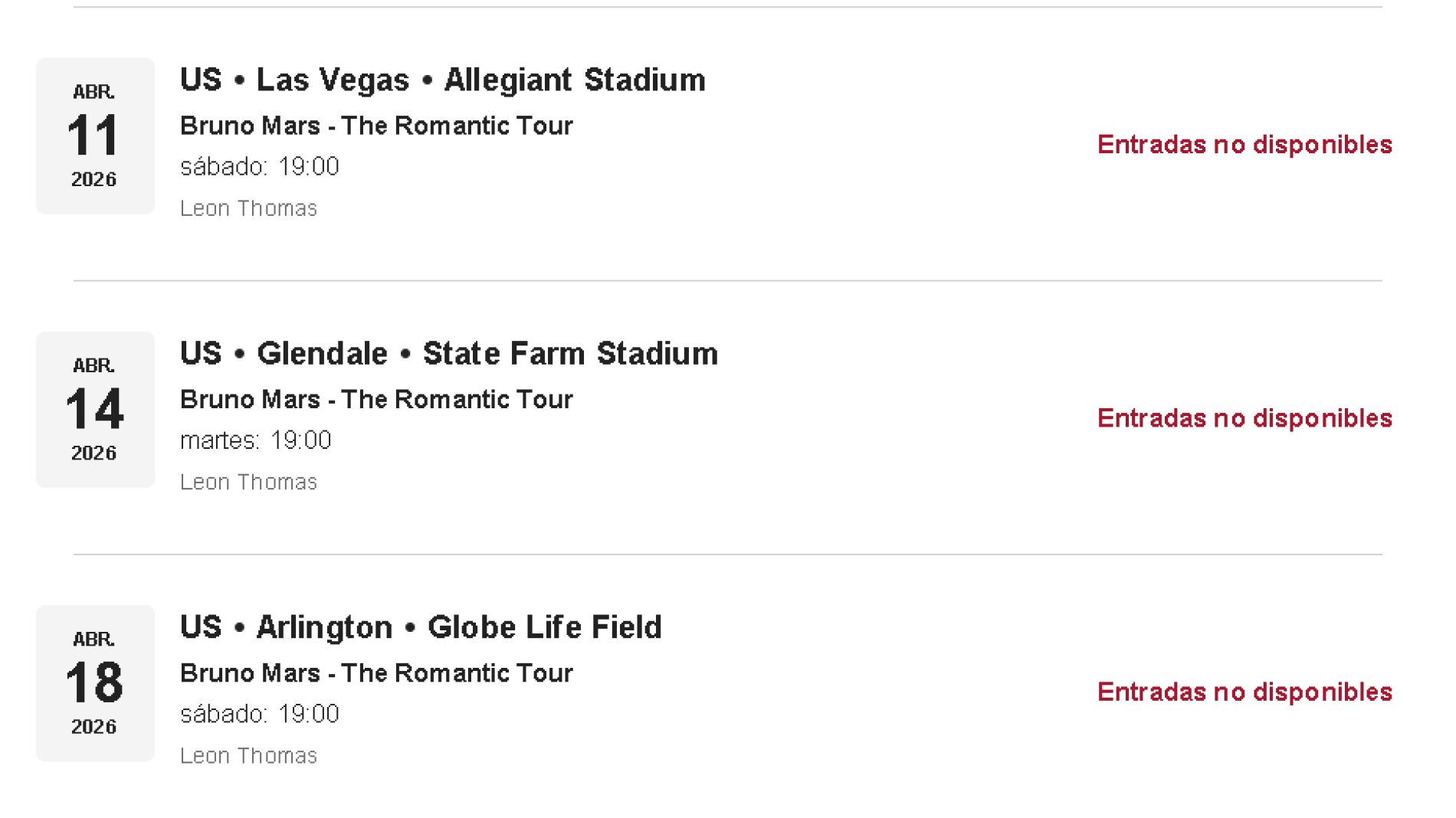 Entradas para Bruno Mars en América agotadas