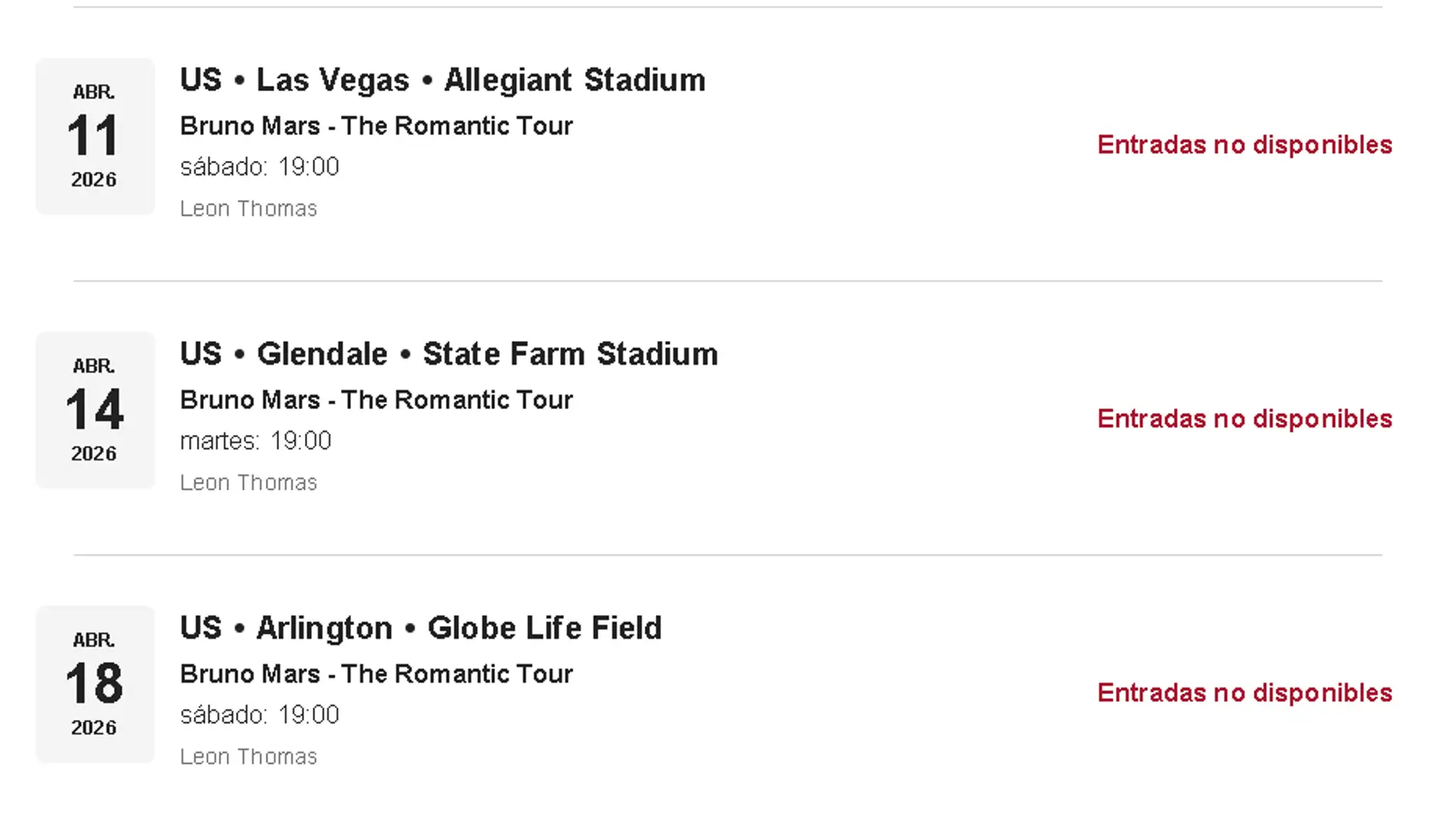Entradas para Bruno Mars en América agotadas Entradas para Bruno Mars en América agotadas