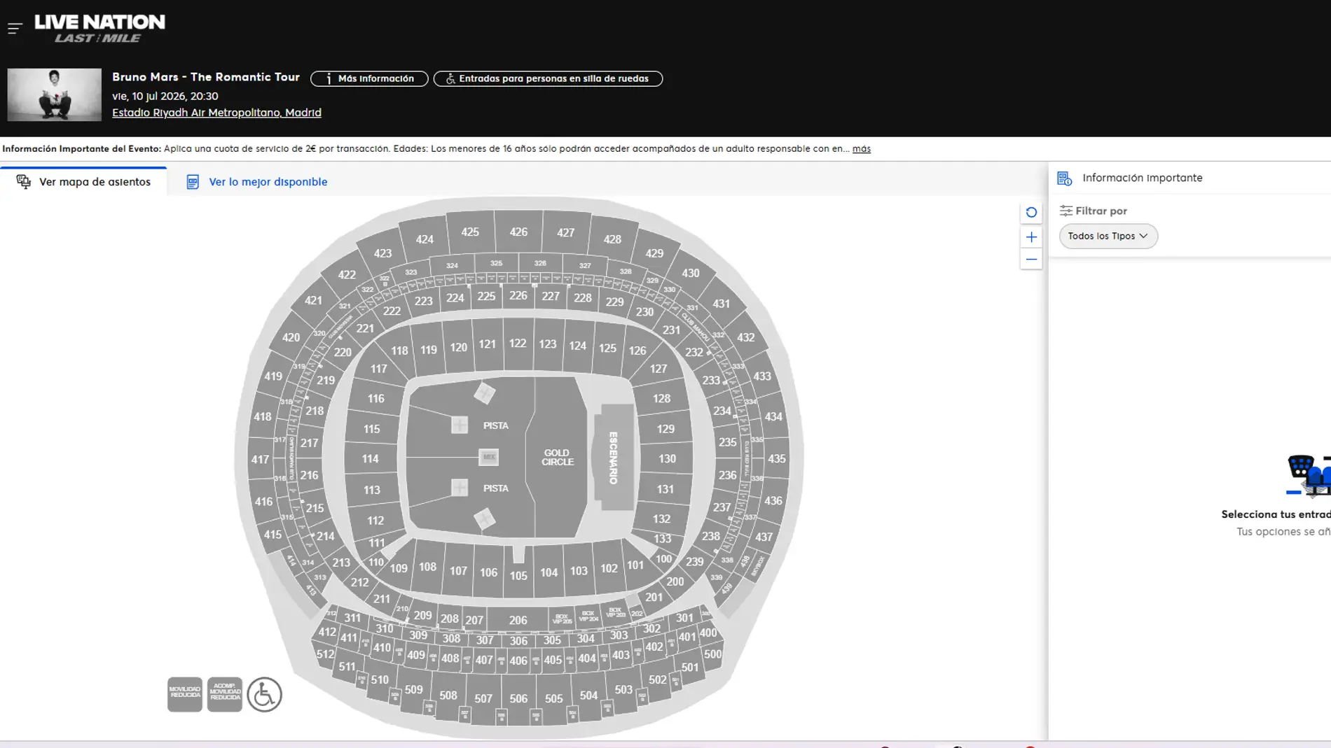 Plano del Estadio Metropolitano para el concierto de Bruno Mars del 10 de julio Plano del Estadio Metropolitano para el concierto de Bruno Mars del 10 de julio